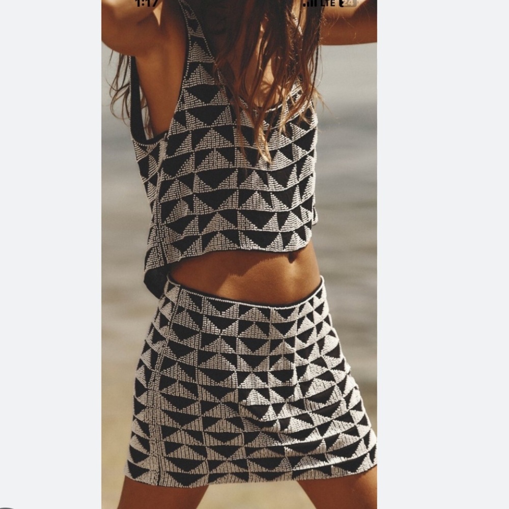 Zara Beaded Crop Top + Skirt Set
